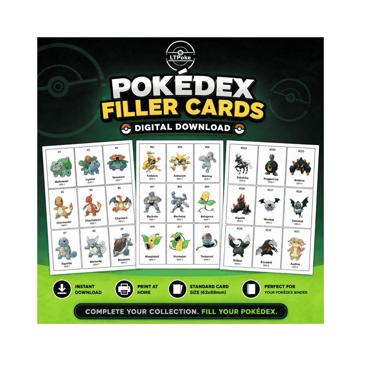 LTPoke Pokédex Filler Cards Digital Download